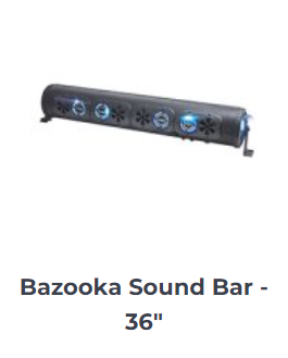 The MadJax 36" Bazooka Sound Bar, known as the Bazooka Party Bar, is a premium audio accessory designed to elevate the entertainment experience in golf carts. This sound bar is a versatile solution for both land and water use, equipped with features such as Bluetooth 4.0 for wireless connectivity, a Class D integrated amplifier for high-quality sound, and an auxiliary input for additional audio sources. It also includes a waterproof USB interface for added convenience. The Bazooka Party Bar is perfect for those who want to enhance their golf cart with a high-end audio system that offers both excellent sound quality and functionality​